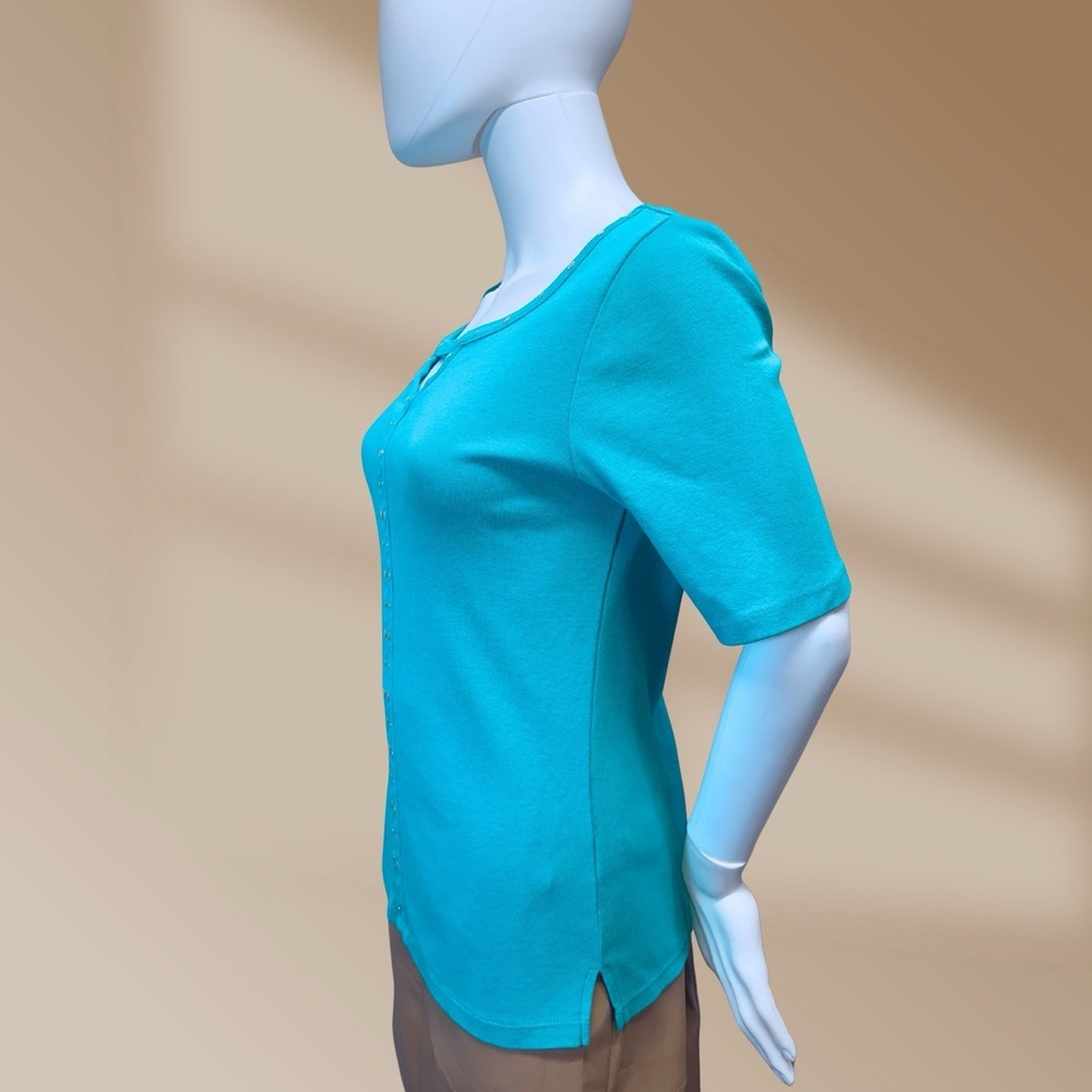 Rafaella Quality Made Blue Stretch Top Silver Stud Embellishments Sz S/P NWOT - Picture 2 of 3